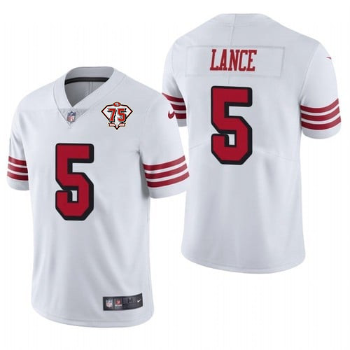 Men's San Francisco 49ers #5 Trey Lance 2021 NFL Draft New White 75th Anniversary Color Rush Stitched NFL Jersey